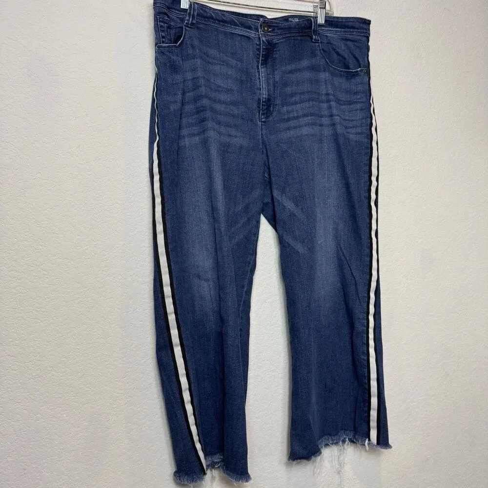 J. Jill Plus Size High Rise Wide-Leg Jeans White Black Tuxedo Stripe Cropped 18
